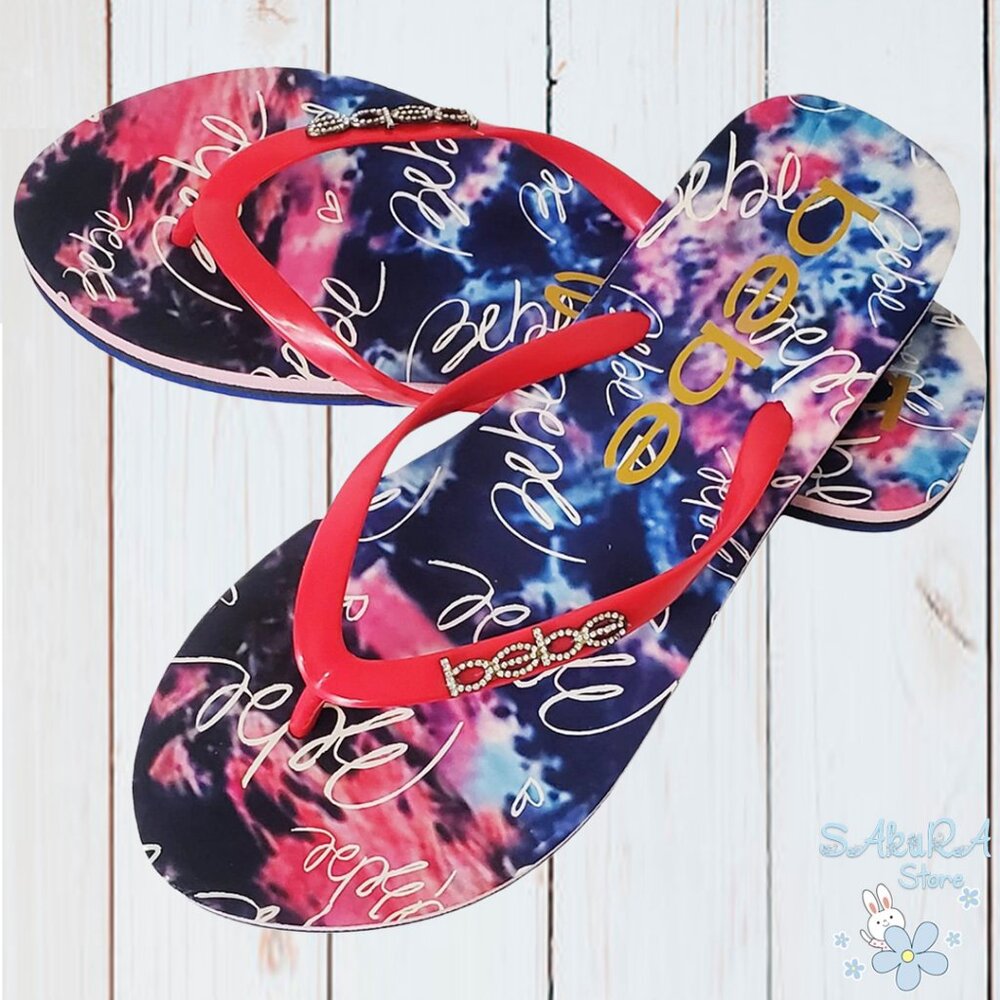 NWT BEBE AUTHENTIC TAMIA WOMEN'S BLUE CORAL THONG SLIP ON FLIP FLOPS SANDALS